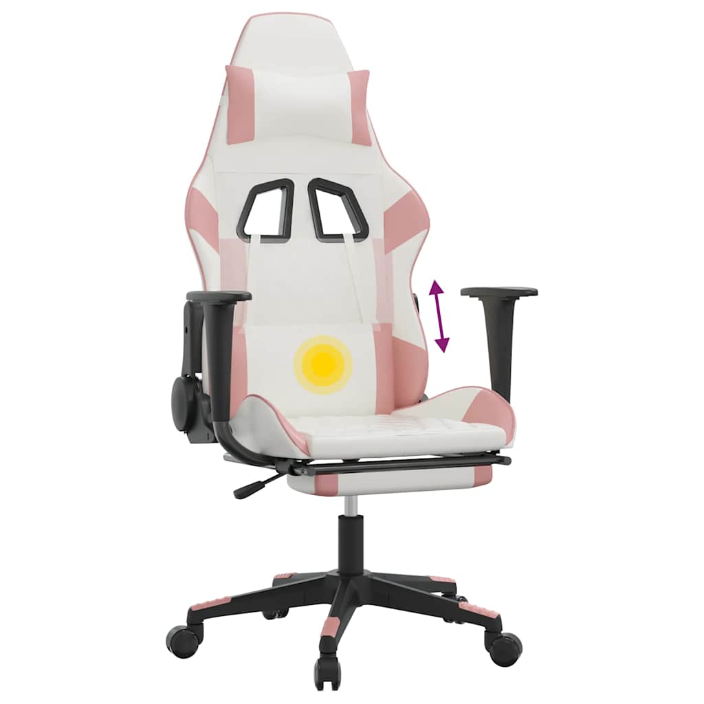 Chaise de jeu de massage avec repose-pied Blanc&Rose Similicuir - XIOS