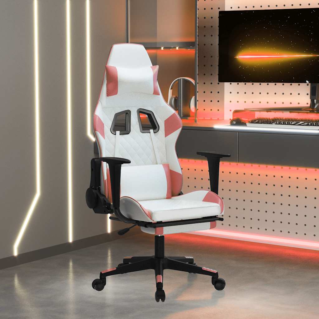 Chaise de jeu de massage avec repose-pied Blanc&Rose Similicuir - XIOS