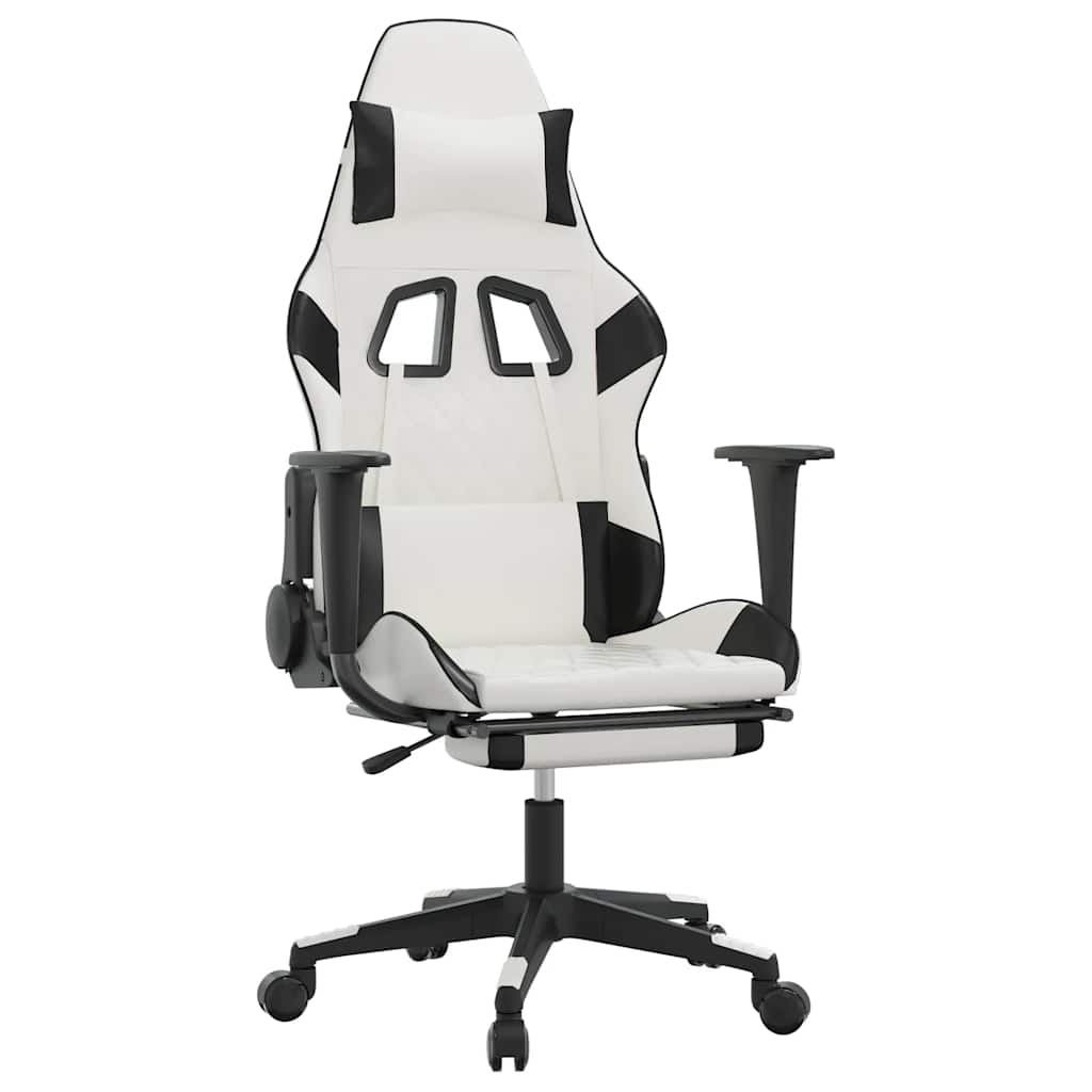 Chaise de jeu de massage avec repose-pied Blanc&Noir Similicuir - XIOS