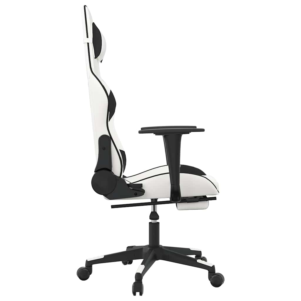 Chaise de jeu de massage avec repose-pied Blanc&Noir Similicuir - XIOS