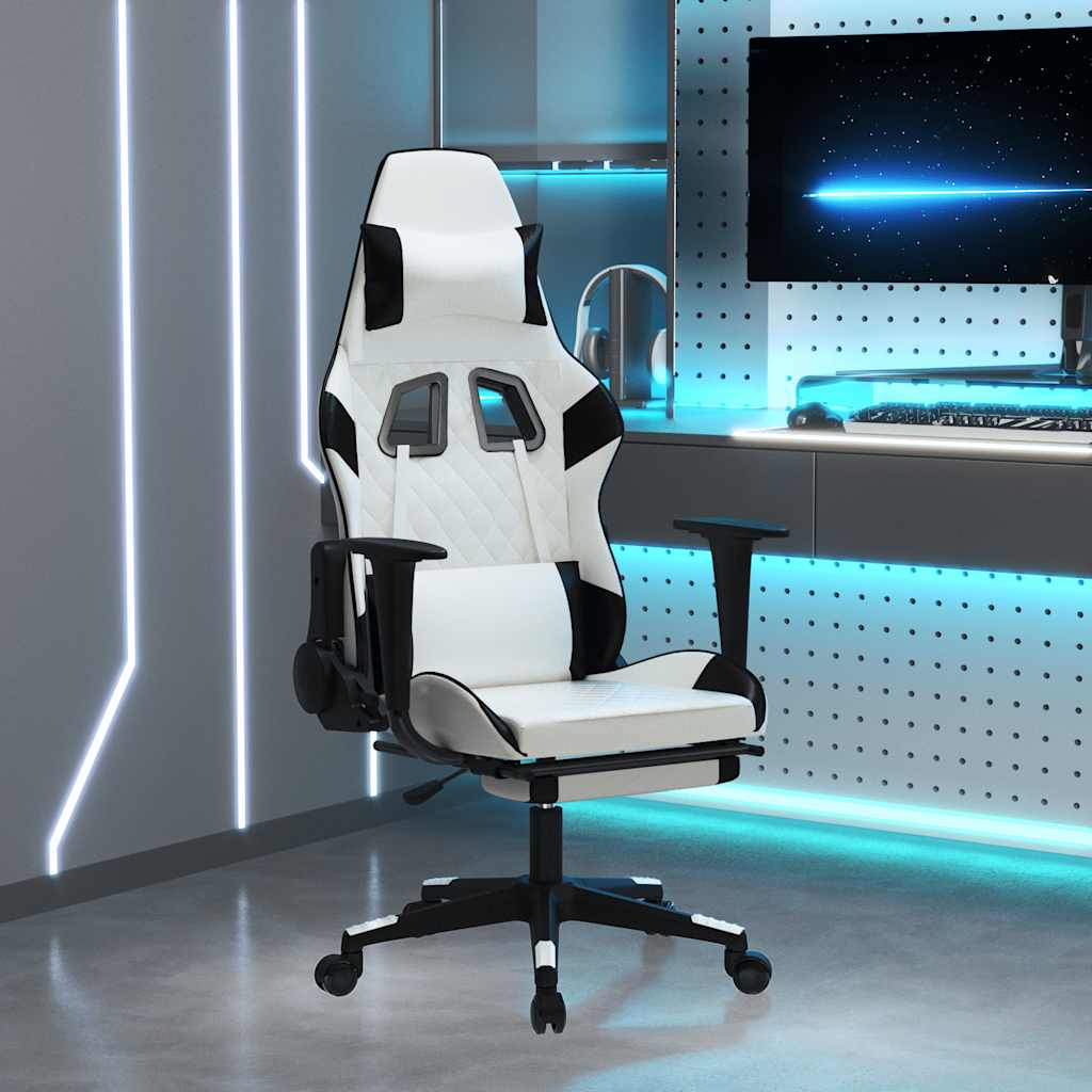 Chaise de jeu de massage avec repose-pied Blanc&Noir Similicuir - XIOS