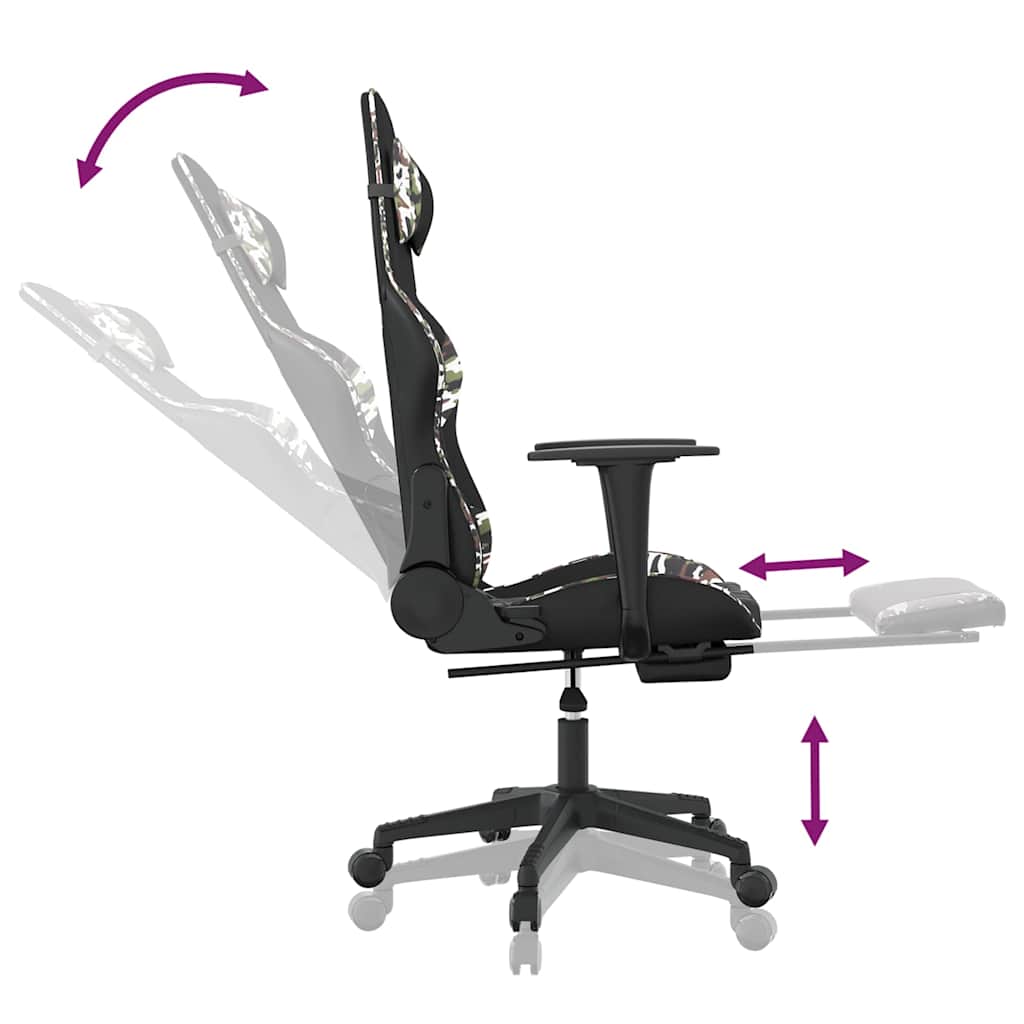 Chaise de jeu de massage repose-pied Noir&Camouflage Similicuir - XIOS