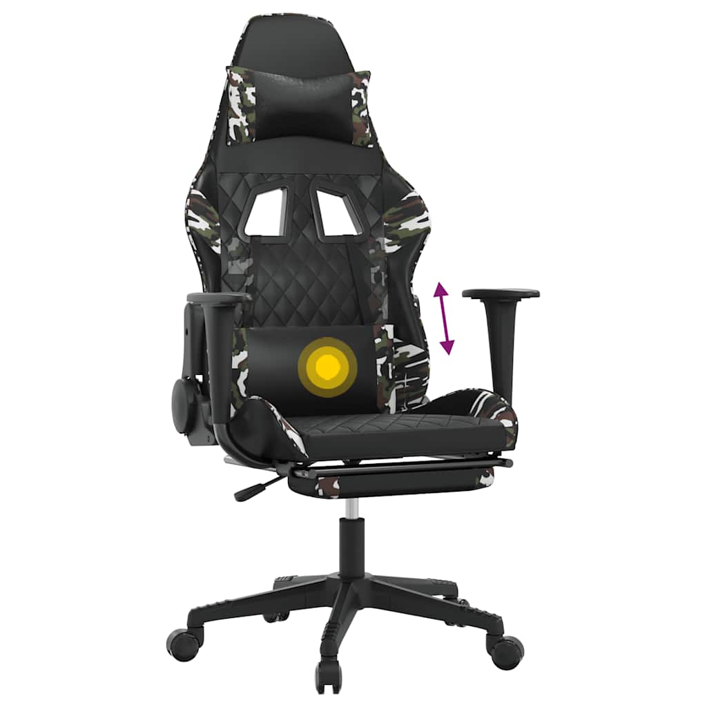 Chaise de jeu de massage repose-pied Noir&Camouflage Similicuir - XIOS