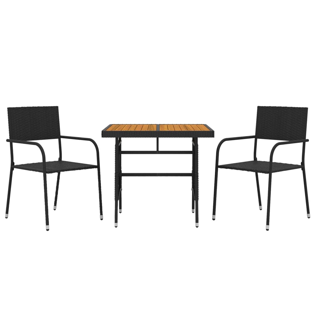 Mobilier à dîner d'extérieur 3 pcs Résine tressée Noir