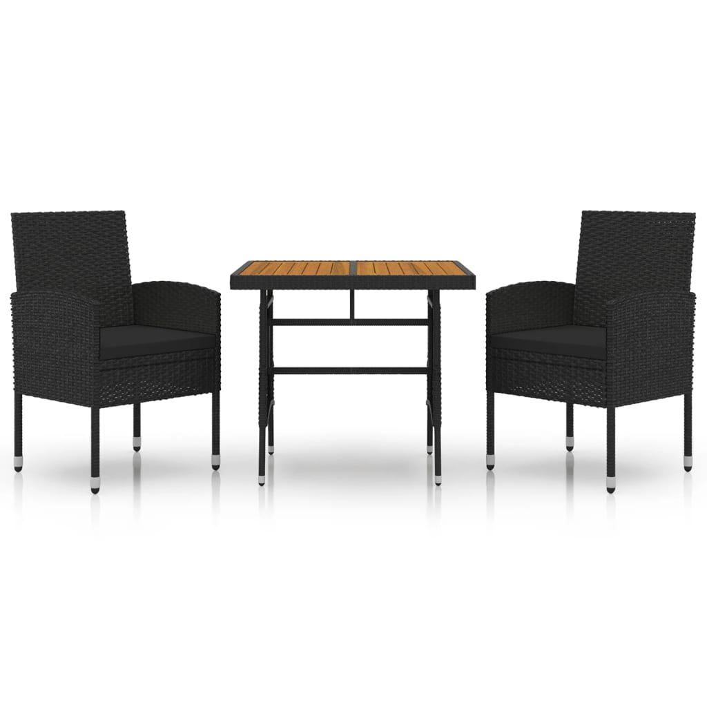 Ensemble à manger d'extérieur 3 pcs Résine tressée Noir