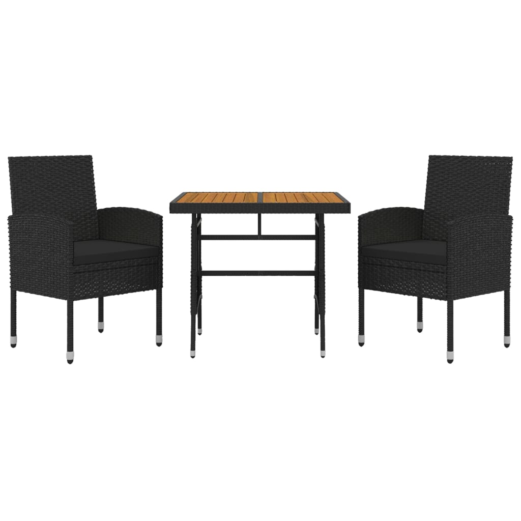 Ensemble à manger d'extérieur 3 pcs Résine tressée Noir