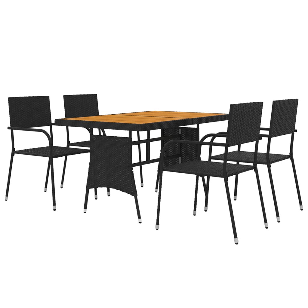 Mobilier à dîner d'extérieur 5 pcs Résine tressée Noir