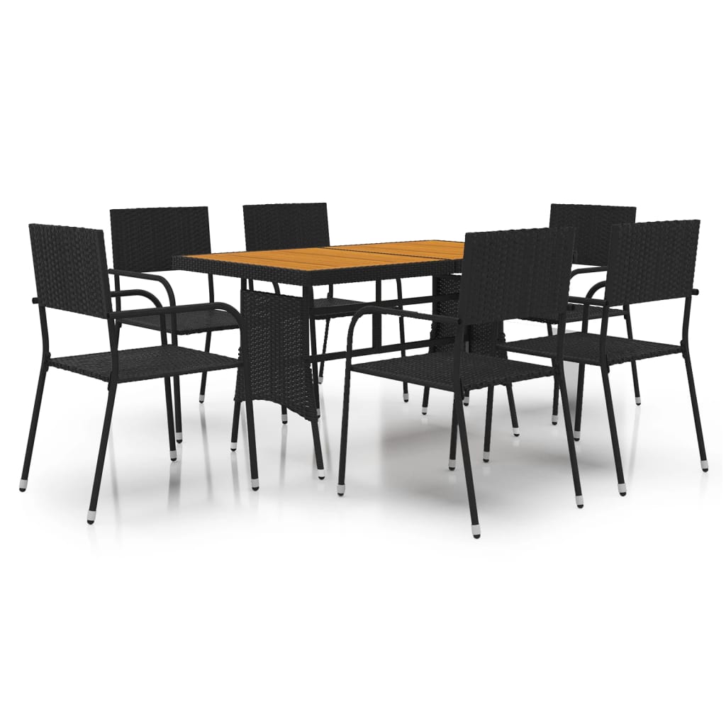 Ensemble à manger d'extérieur 7 pcs Résine tressée Noir