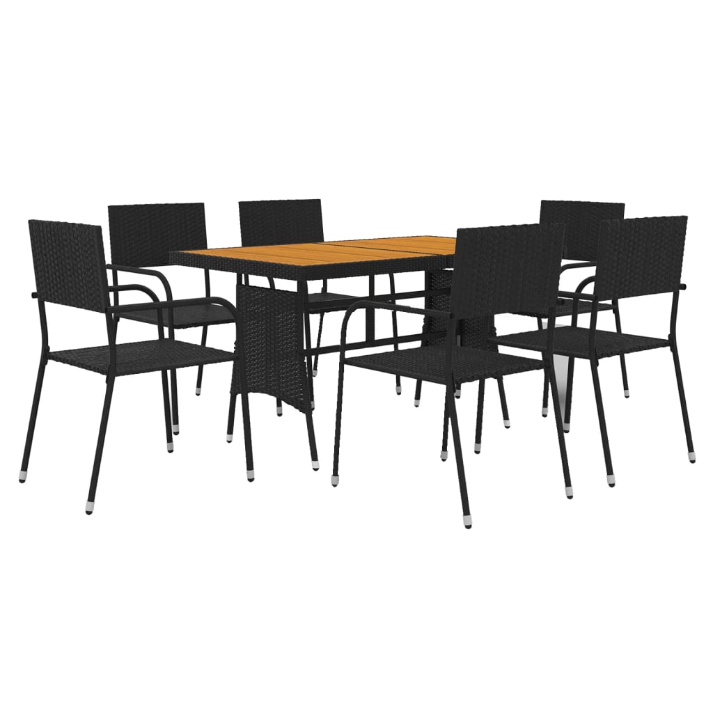 Ensemble à manger d'extérieur 7 pcs Résine tressée Noir