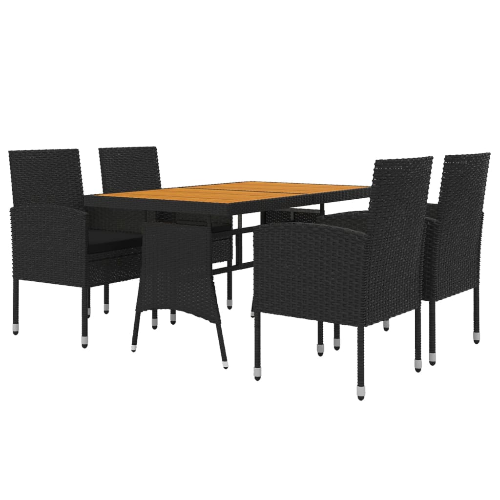 Ensemble à manger d'extérieur 5 pcs Résine tressée Noir
