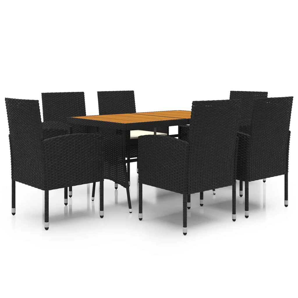 Ensemble à manger d'extérieur 7 pcs Résine tressée Noir