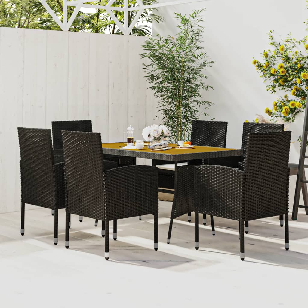 Ensemble à manger d'extérieur 7 pcs Résine tressée Noir