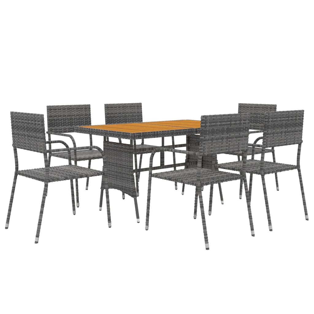 Mobilier à dîner d'extérieur 7 pcs Résine tressée Gris