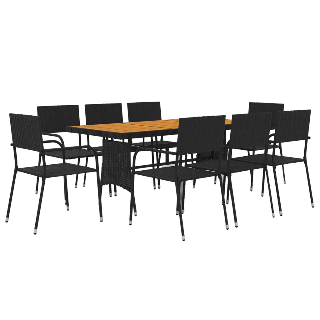 Ensemble à manger d'extérieur 9 pcs Résine tressée Noir