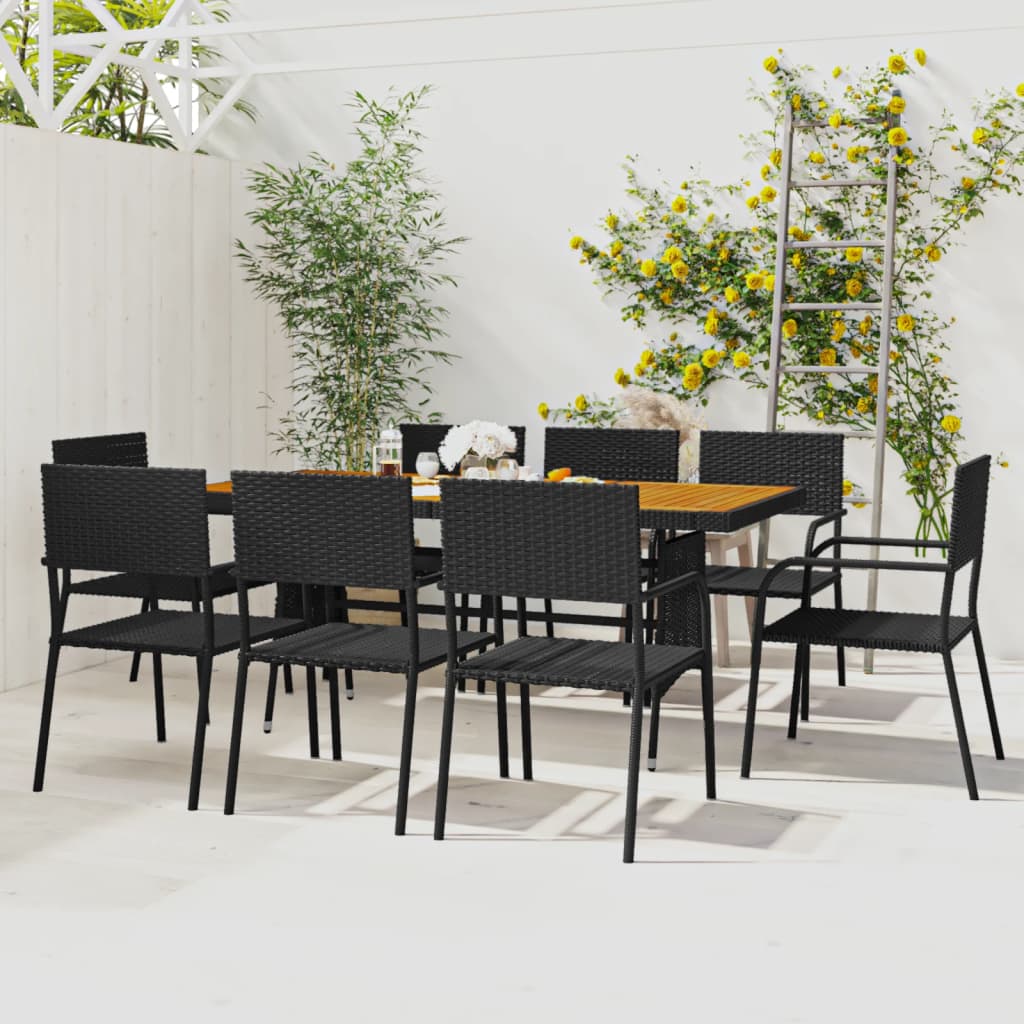 Ensemble à manger d'extérieur 9 pcs Résine tressée Noir