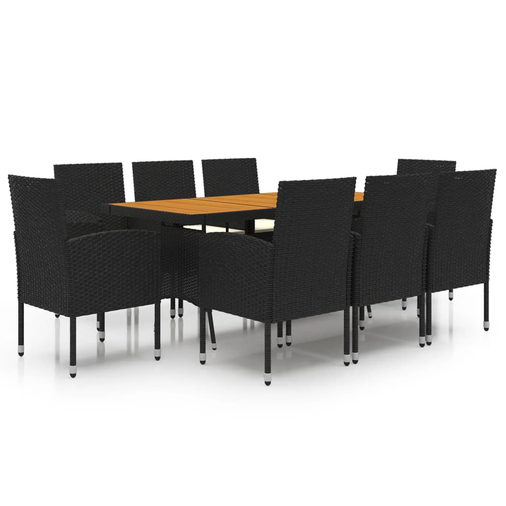 Ensemble à manger d'extérieur 9 pcs Résine tressée Noir