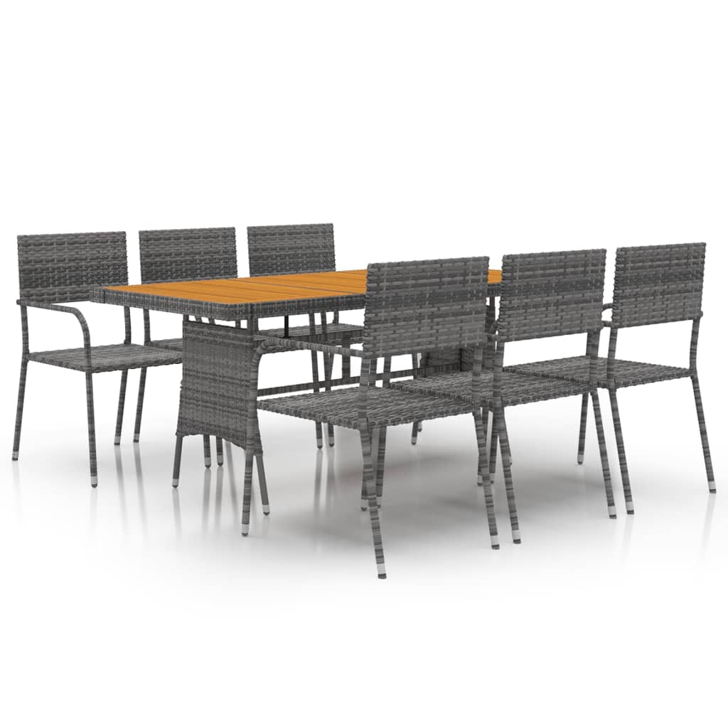 Ensemble à manger d'extérieur 7 pcs Résine tressée Gris
