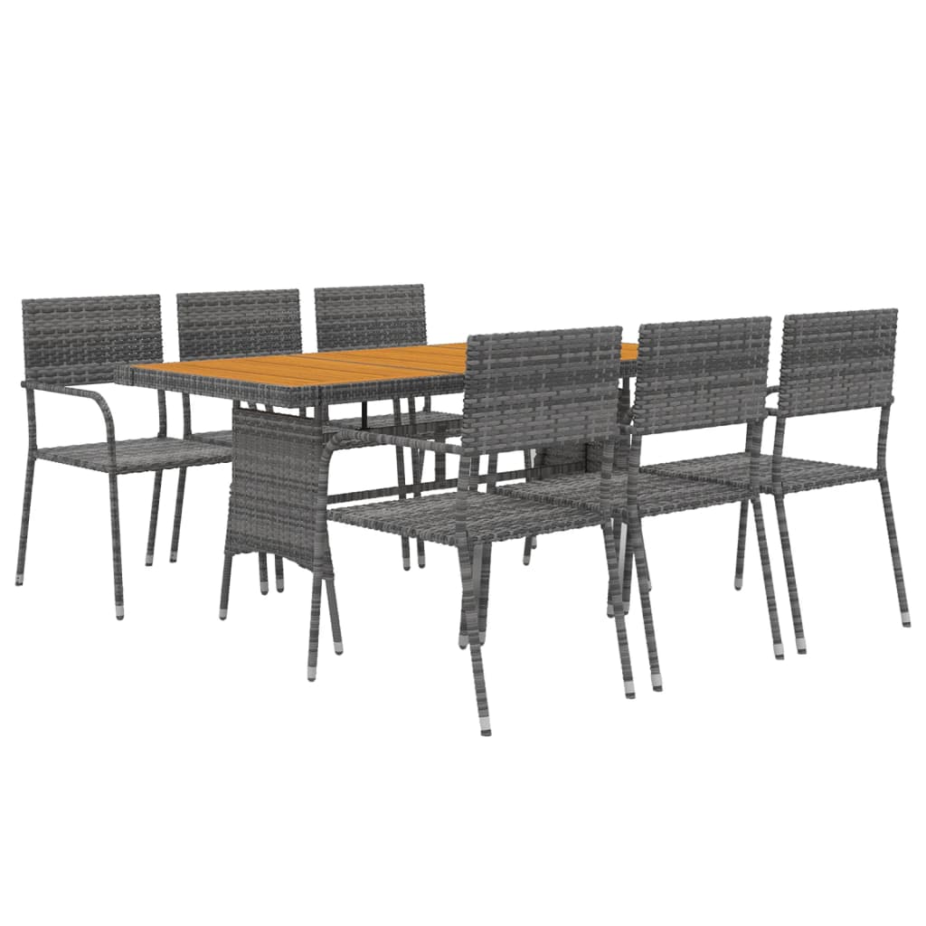Ensemble à manger d'extérieur 7 pcs Résine tressée Gris