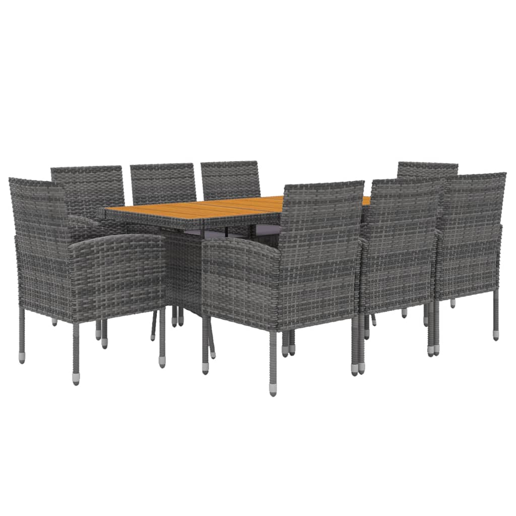 Ensemble à manger d'extérieur 9 pcs Résine tressée Gris