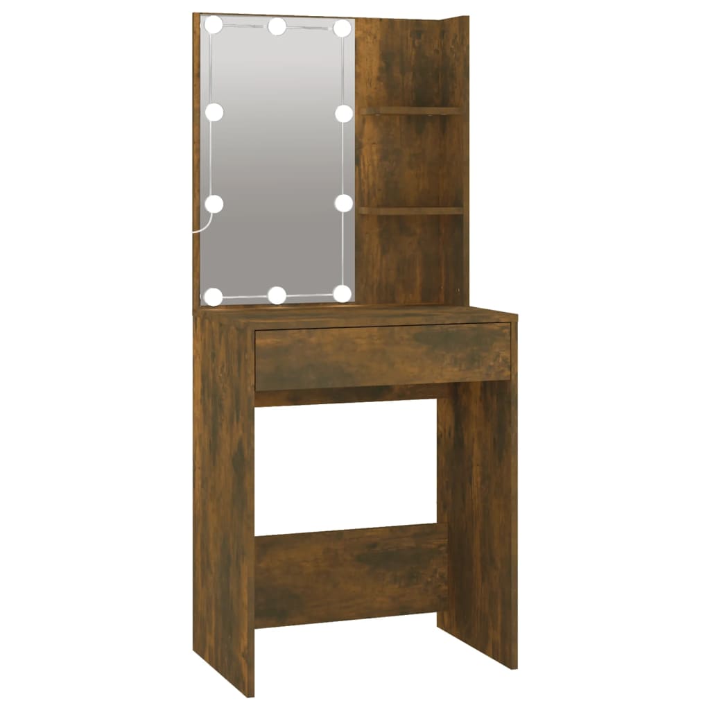 Coiffeuse à LED avec armoire Chêne fumé Bois d'ingénierie - XIOS