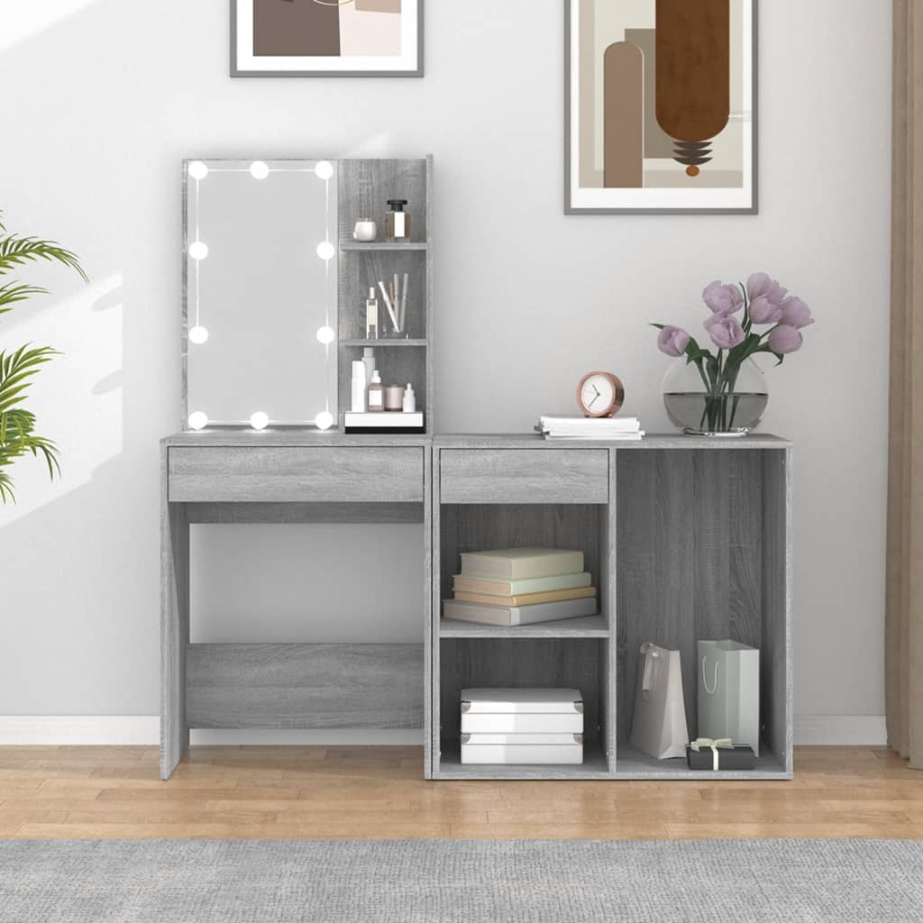 Coiffeuse à LED avec armoire Sonoma gris Bois d'ingénierie - XIOS