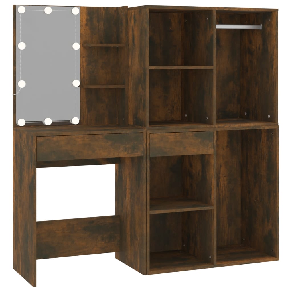 Coiffeuse à LED avec armoires Chêne fumé Bois d'ingénierie - XIOS