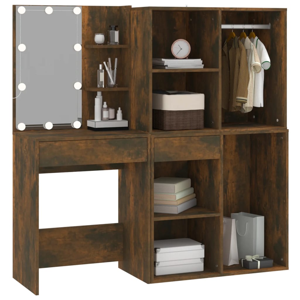 Coiffeuse à LED avec armoires Chêne fumé Bois d'ingénierie - XIOS