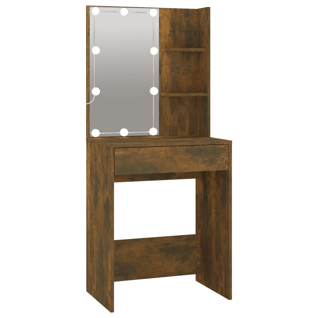 Coiffeuse à LED avec armoires Chêne fumé Bois d'ingénierie - XIOS