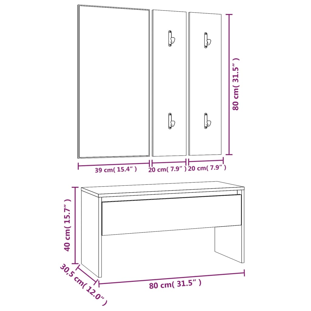 Ensemble de meubles de couloir Chêne fumé Bois d'ingénierie - XIOS