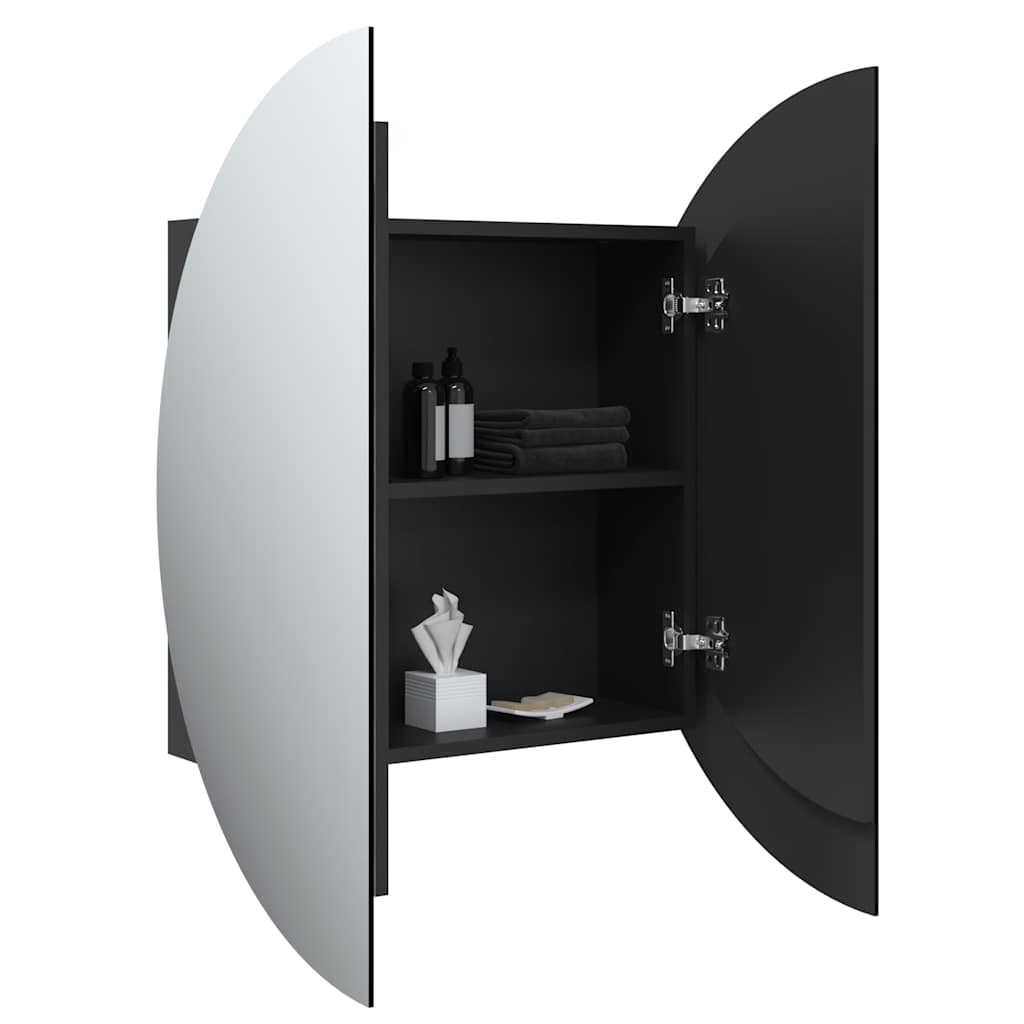 Armoire de salle de bain miroir rond et LED Noir 54x54x17,5 cm - XIOS