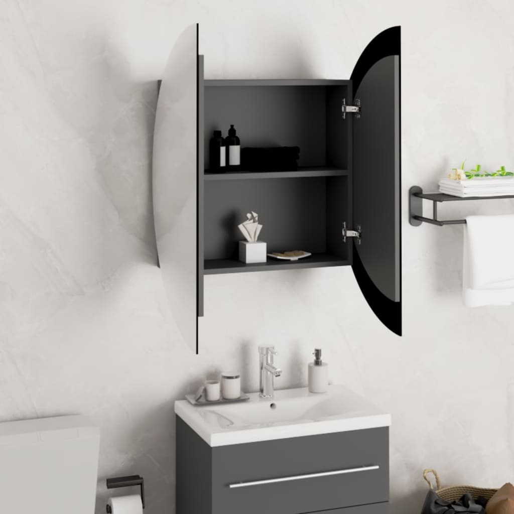 Armoire de salle de bain miroir rond et LED Gris 54x54x17,5 cm - XIOS