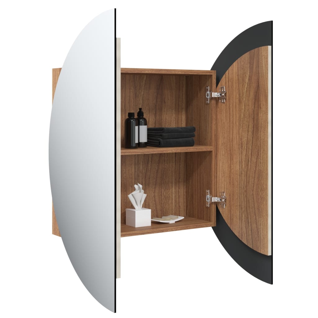 Armoire de salle de bain miroir rond et LED Chêne 54x54x17,5 cm - XIOS