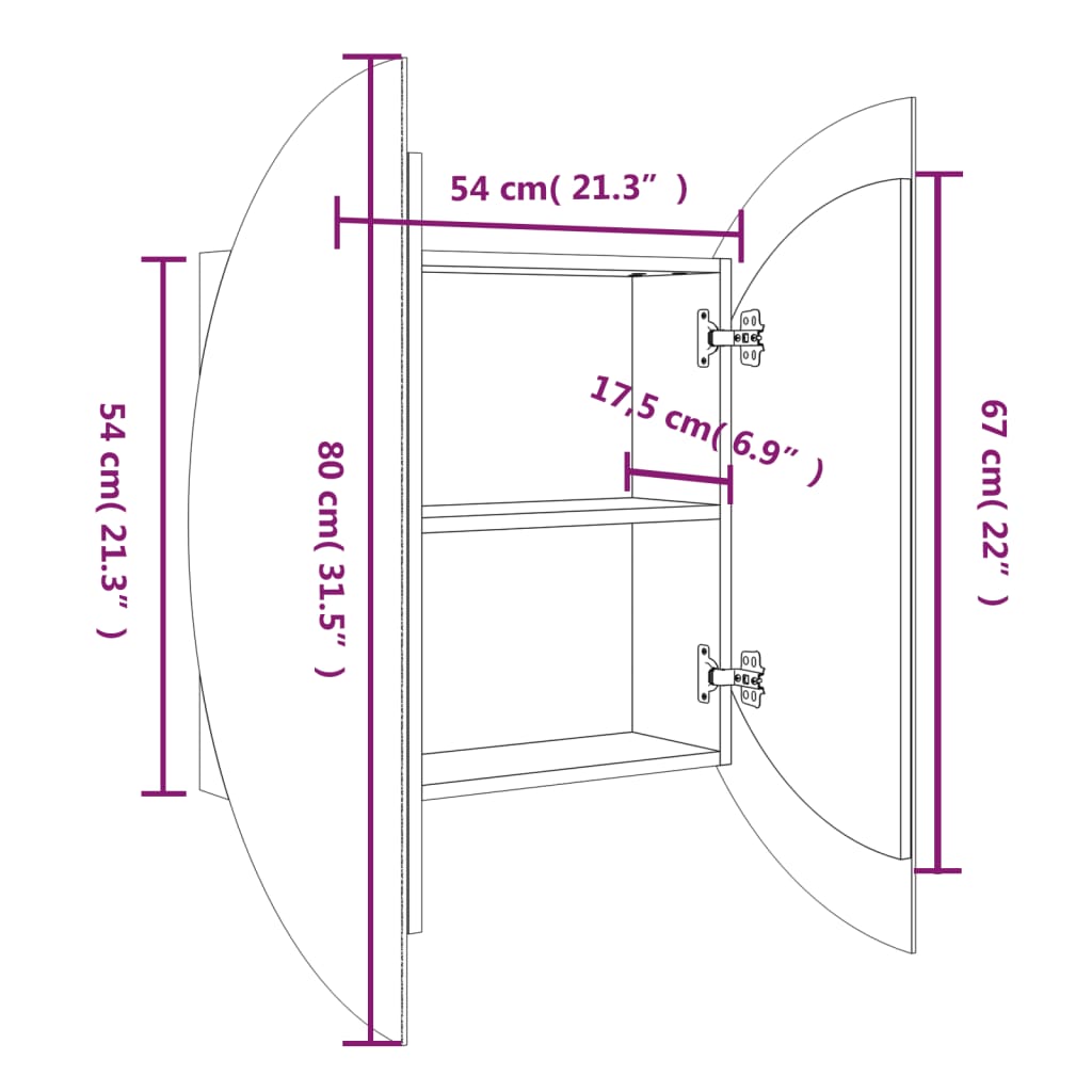 Armoire de salle de bain miroir rond et LED Chêne 54x54x17,5 cm - XIOS
