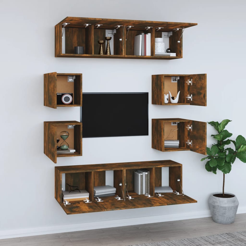 Ensemble de meubles TV 8 pcs Chêne fumé Bois d'ingénierie - XIOS