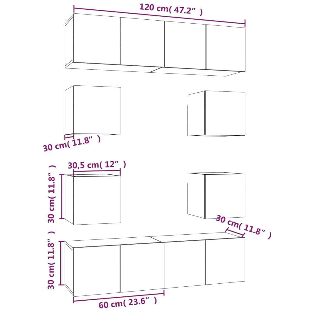 Ensemble de meubles TV 8 pcs Chêne fumé Bois d'ingénierie - XIOS