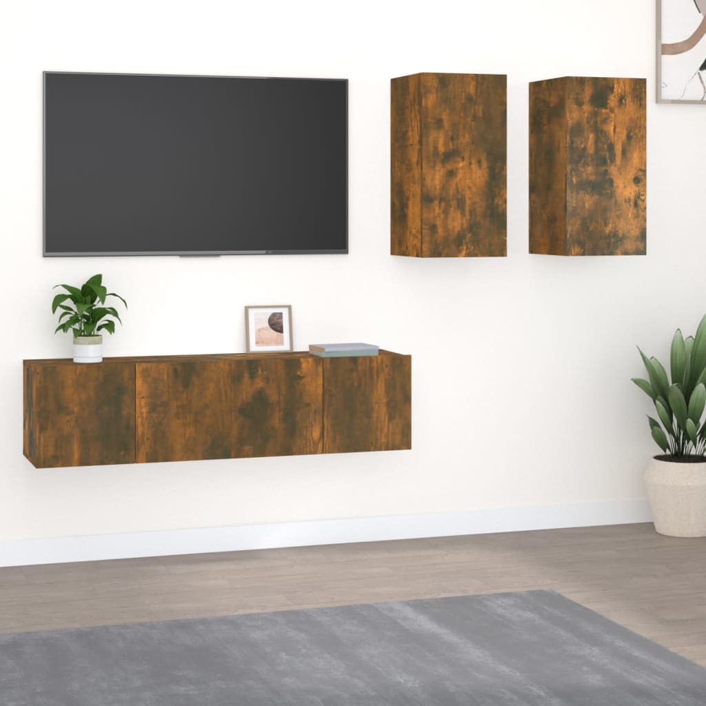 Ensemble de meubles TV 4 pcs Chêne fumé Bois d'ingénierie - XIOS