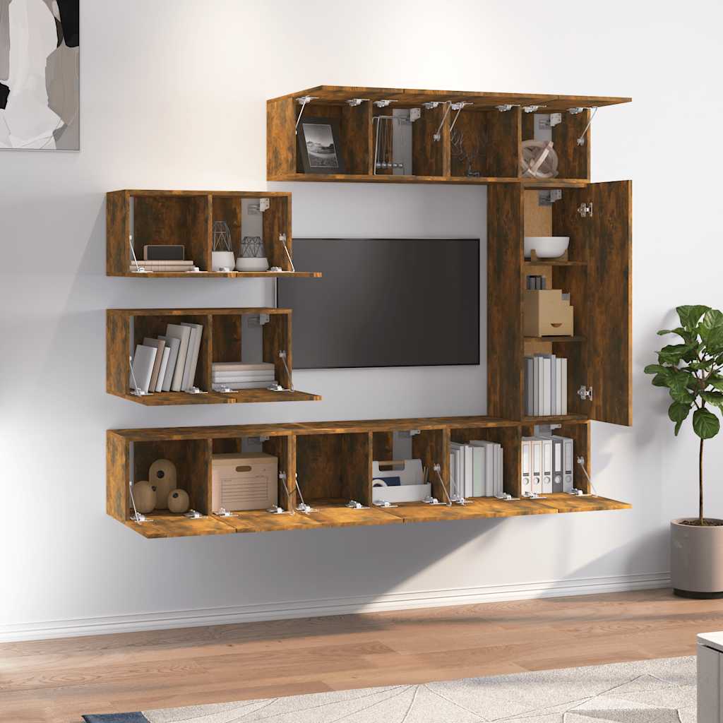 Ensemble de meubles TV 8 pcs Chêne fumé Bois d'ingénierie - XIOS
