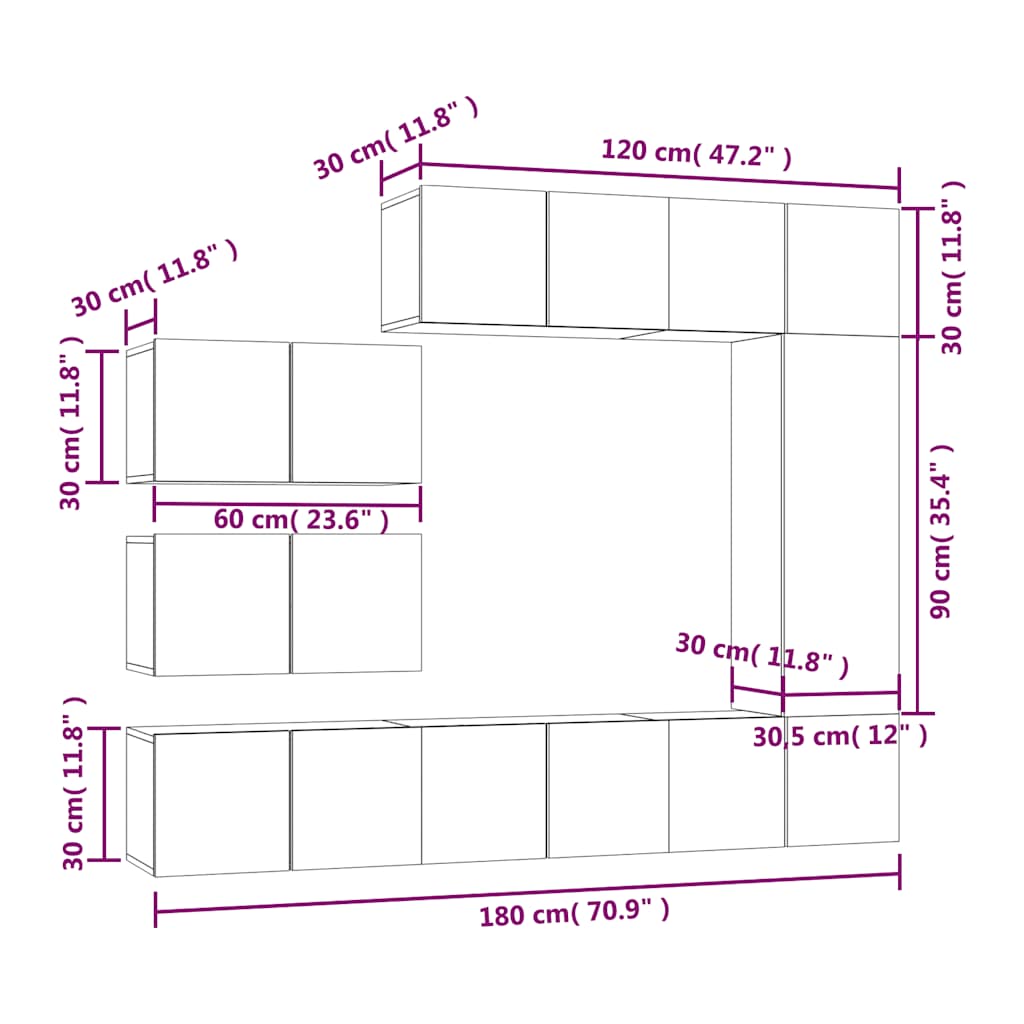 Ensemble de meubles TV 8 pcs Chêne fumé Bois d'ingénierie - XIOS
