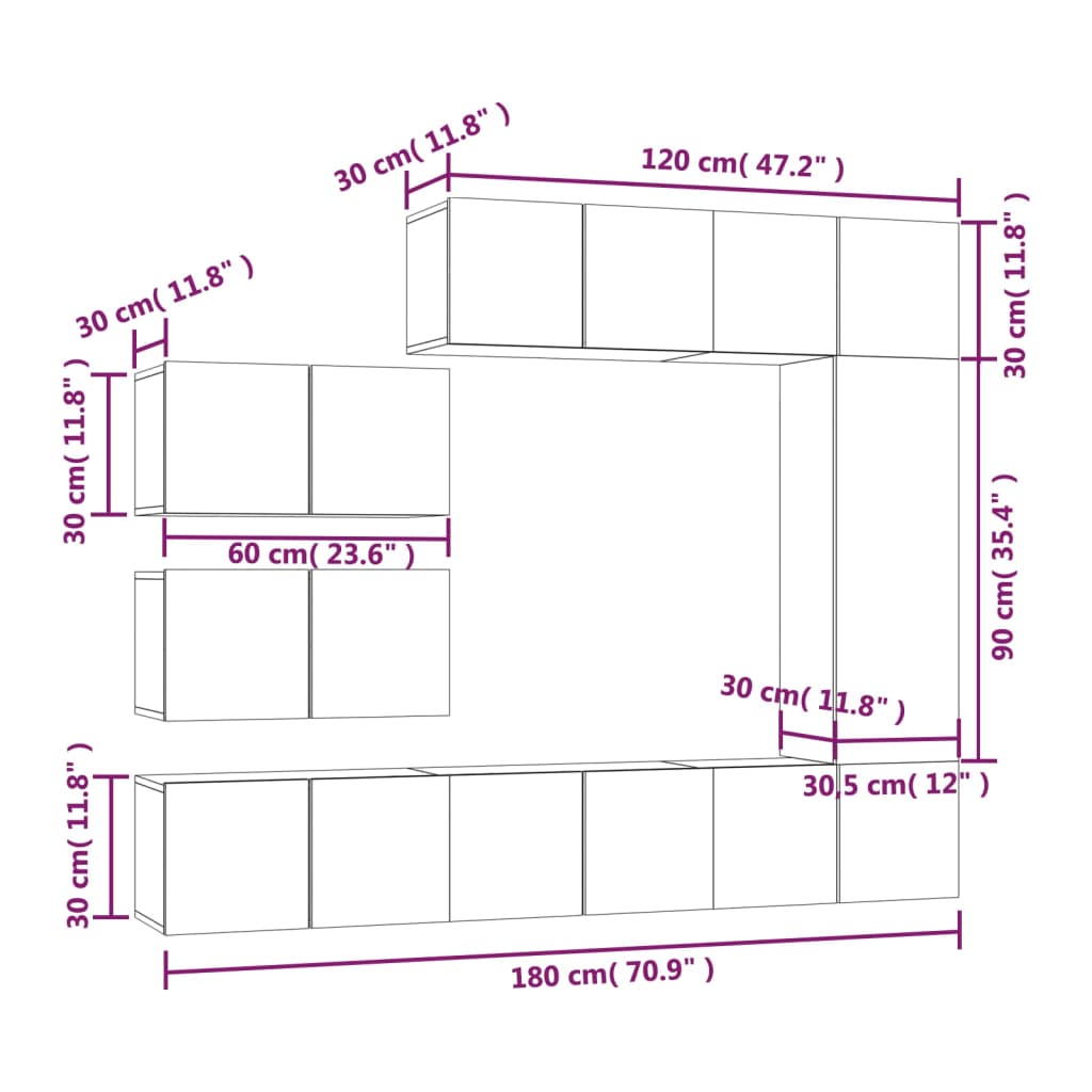 Ensemble de meubles TV 8 pcs Sonoma gris Bois d'ingénierie - XIOS