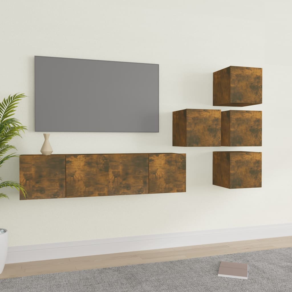 Ensemble de meubles TV 6 pcs Chêne fumé Bois d'ingénierie - XIOS