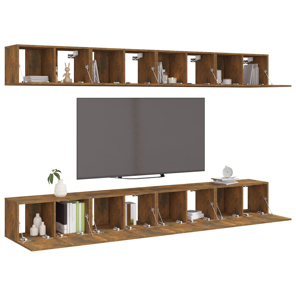 Meubles TV 8 pcs Chêne fumé 60x30x30 cm Bois d'ingénierie - XIOS