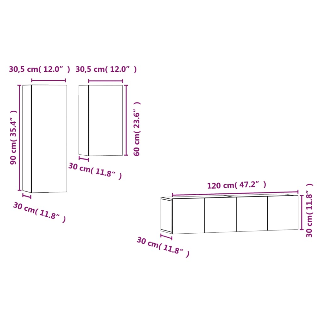 Ensemble de meubles TV 4 pcs Chêne fumé Bois d'ingénierie - XIOS