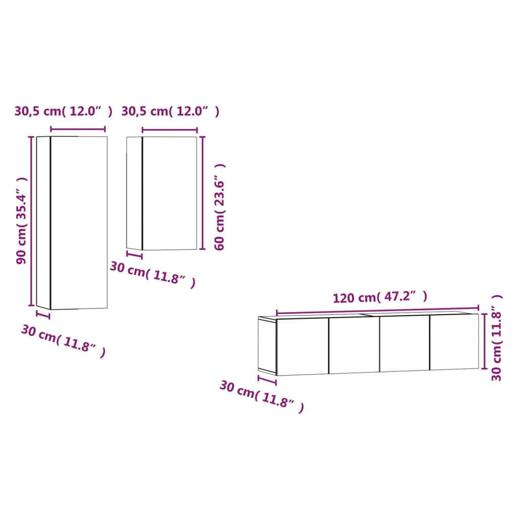 Ensemble de meubles TV 4 pcs Sonoma gris Bois d'ingénierie - XIOS