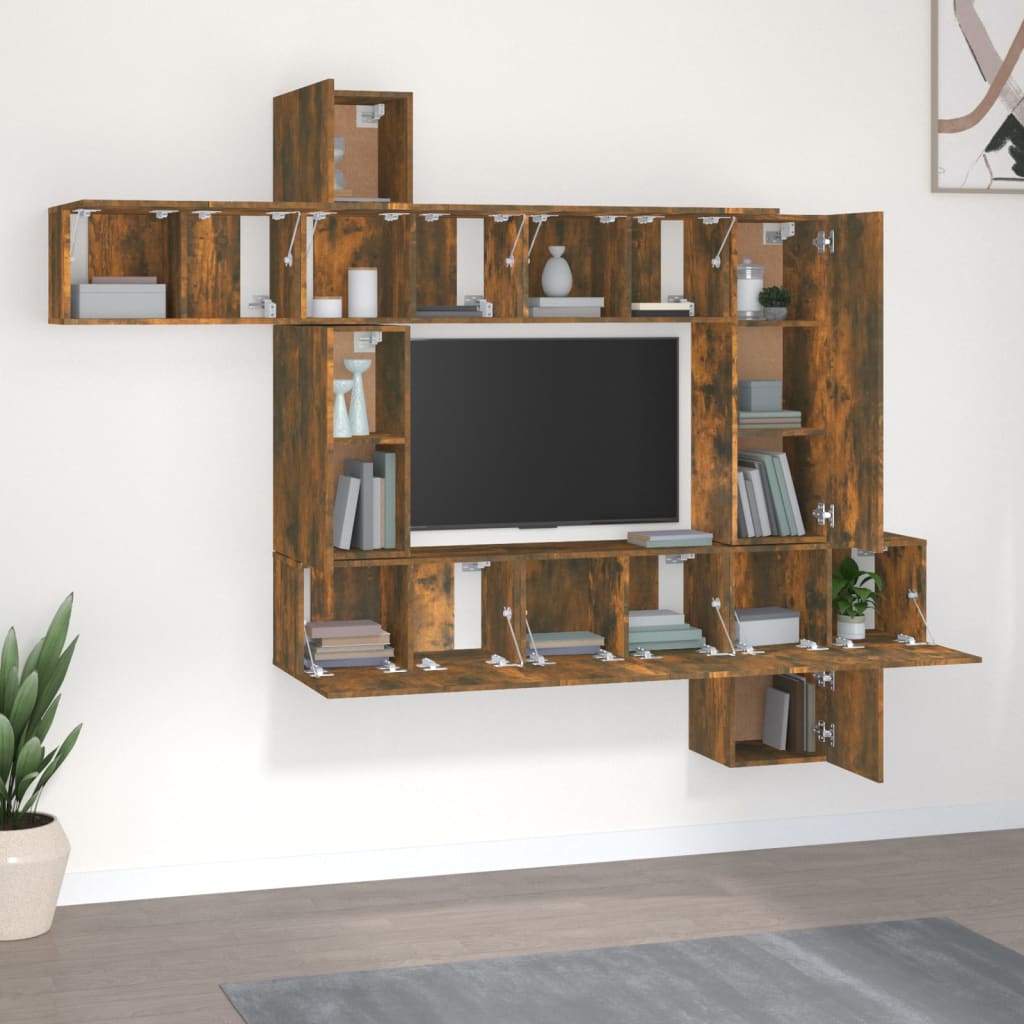 Ensemble de meubles TV 10 pcs Chêne fumé Bois d'ingénierie - XIOS