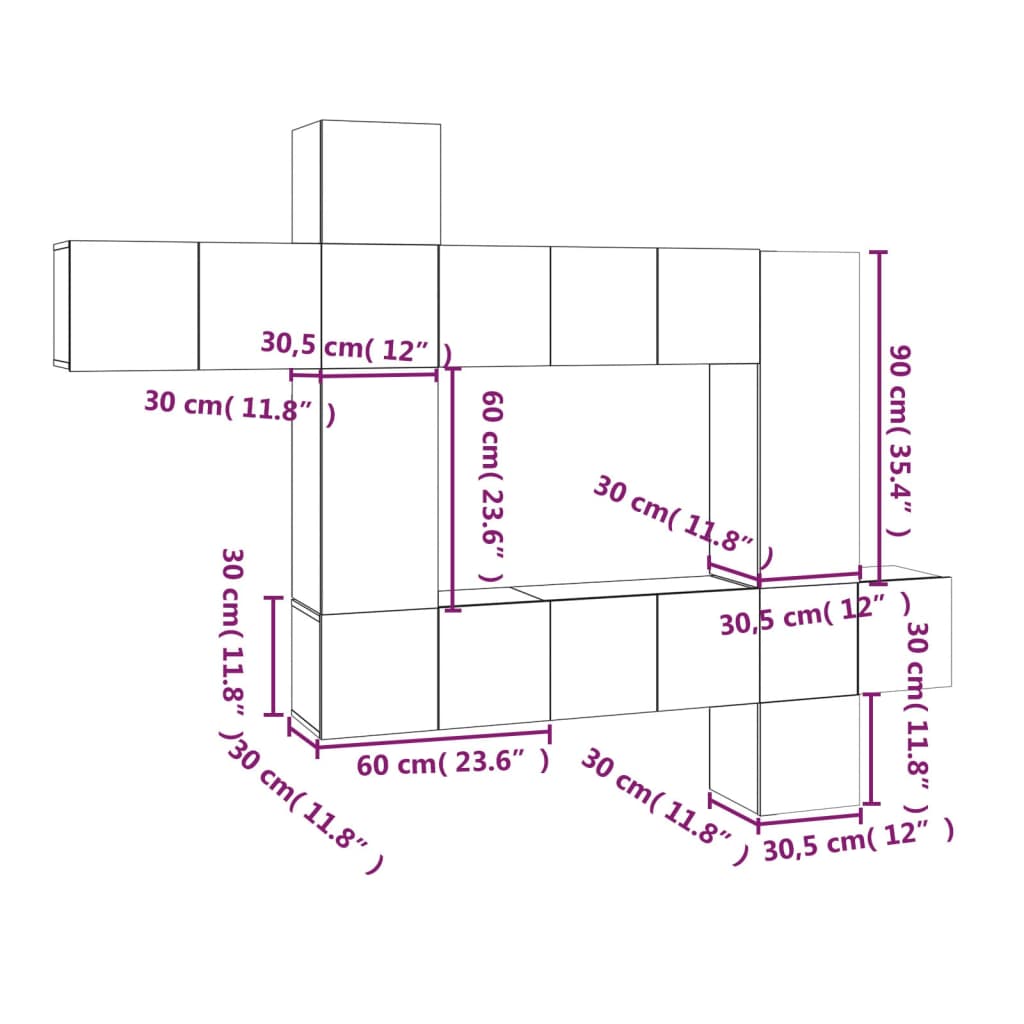 Ensemble de meubles TV 10 pcs Chêne fumé Bois d'ingénierie - XIOS