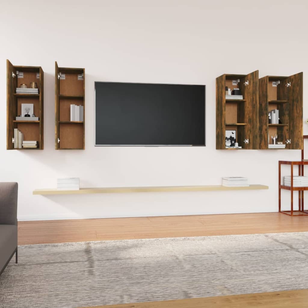 Meubles TV 4 pcs Chêne fumé 30,5x30x90 cm Bois d'ingénierie - XIOS