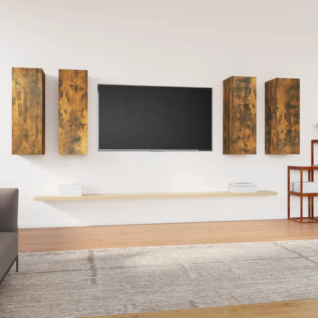 Meubles TV 4 pcs Chêne fumé 30,5x30x90 cm Bois d'ingénierie - XIOS