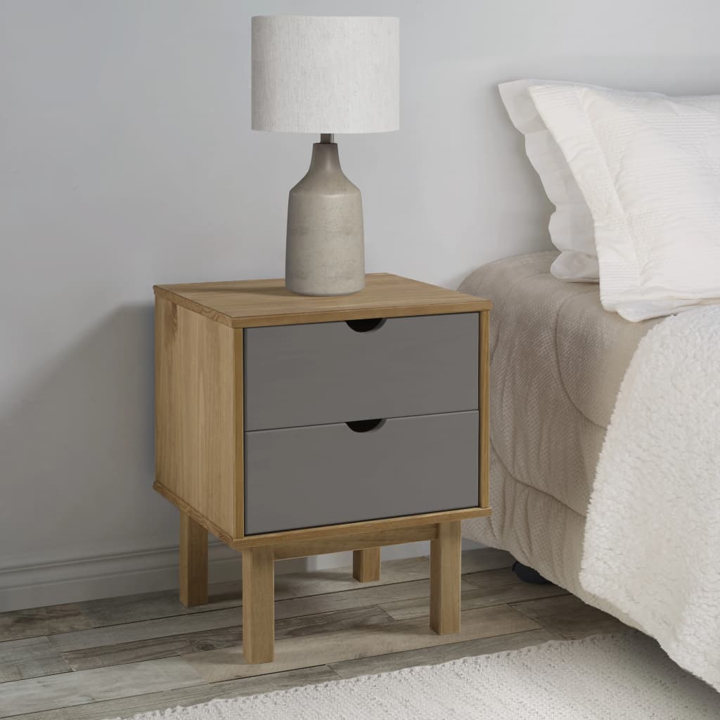 Table de chevet OTTA marron et gris 45x39x57 cm bois pin massif - XIOS