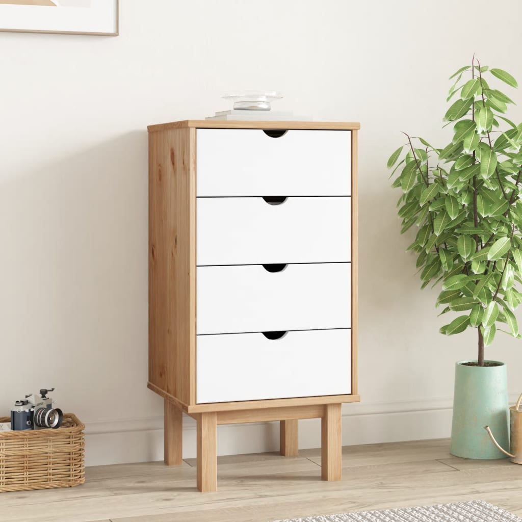 Commode OTTA marron et blanc 45x39x90 cm bois de pin massif - XIOS