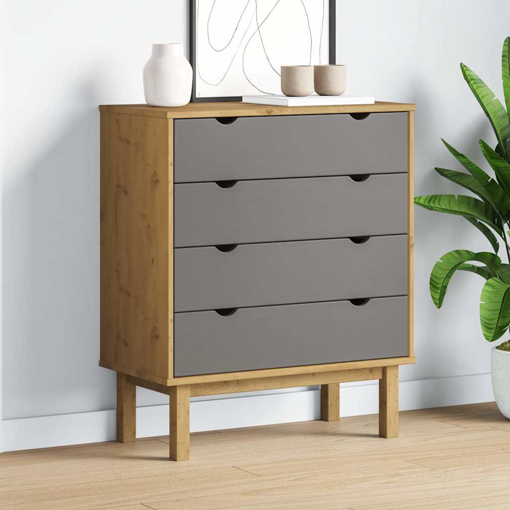 Commode OTTA Marron et gris 76,5x39,5x90 cm Bois de pin massif - XIOS